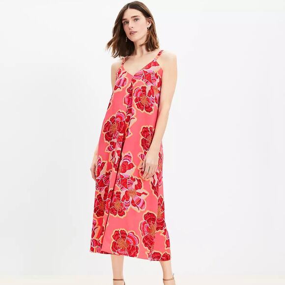LOFT Pink Textured Floral Line Blend Strappy Maxi Dress Sz.14 - Picture 1 of 12